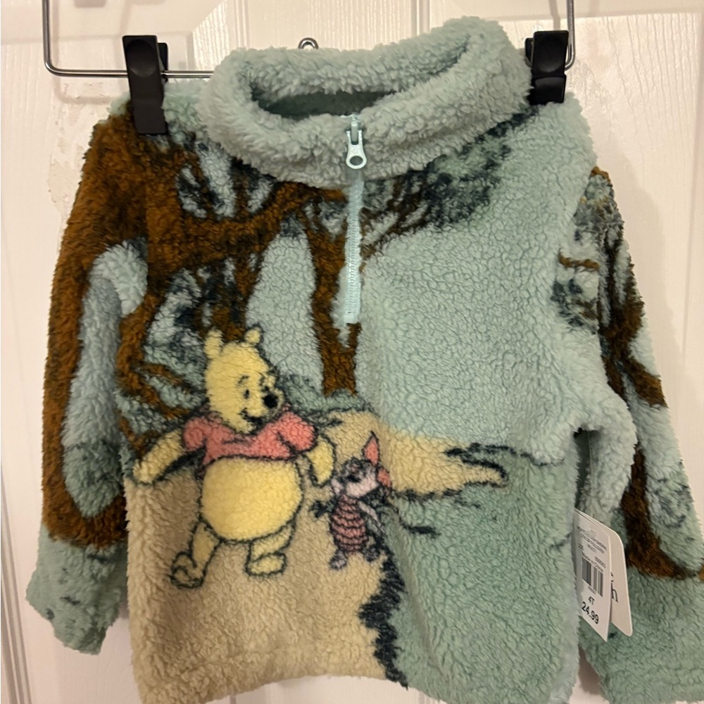 BNWT Winnie the Pooh 4T fleece jacket collar LS 1/4 zip polyester elastic hem